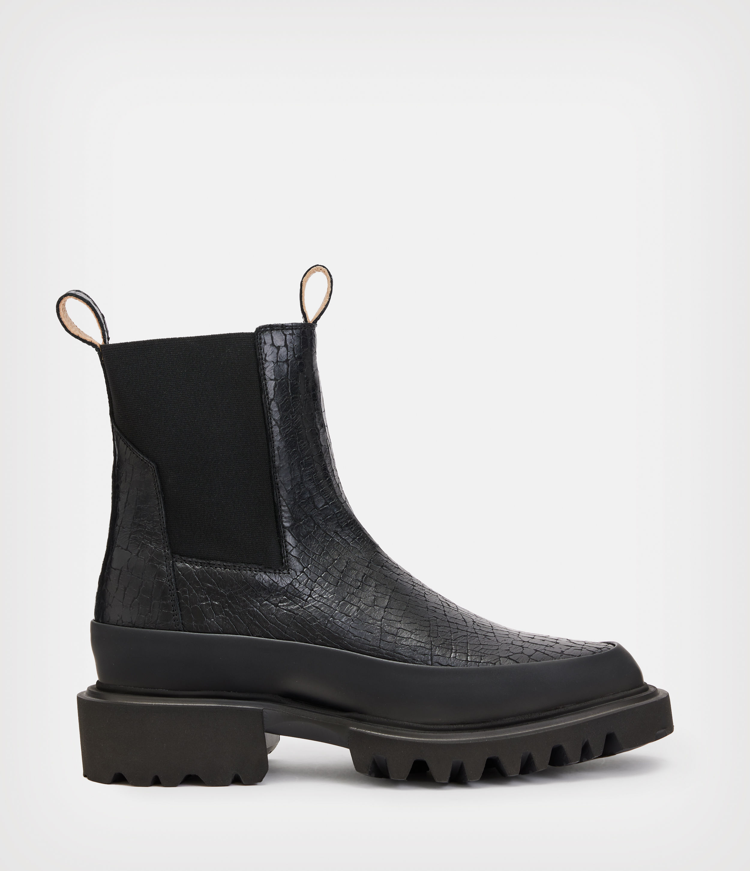 AllSaints Women's Harlee Leather Crocodile Boots, Black, Size: UK 3/US 6/EU 36