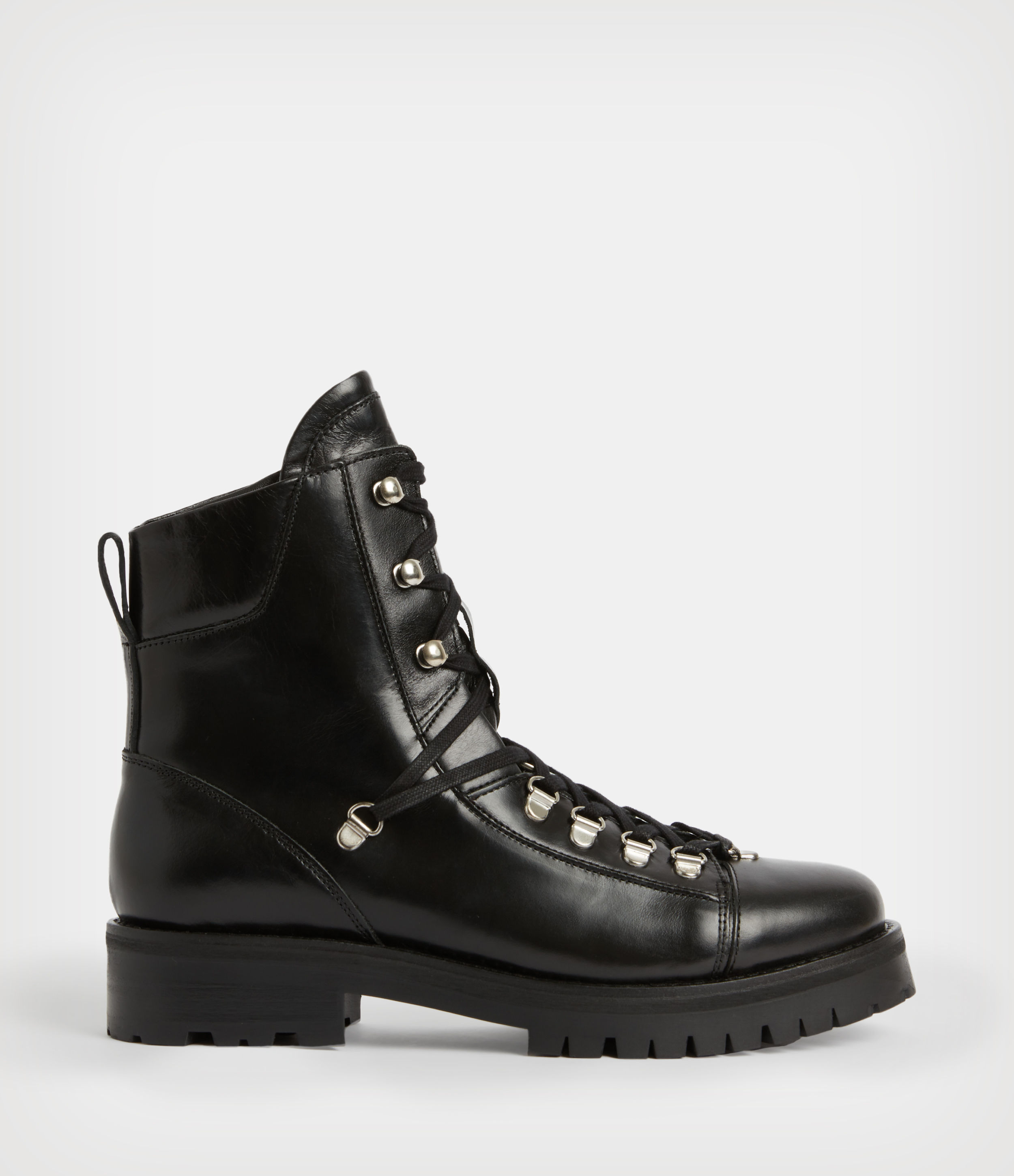 AllSaints Women's Leather Franka Round Toe Hiking Boots, Black, Size: UK 3