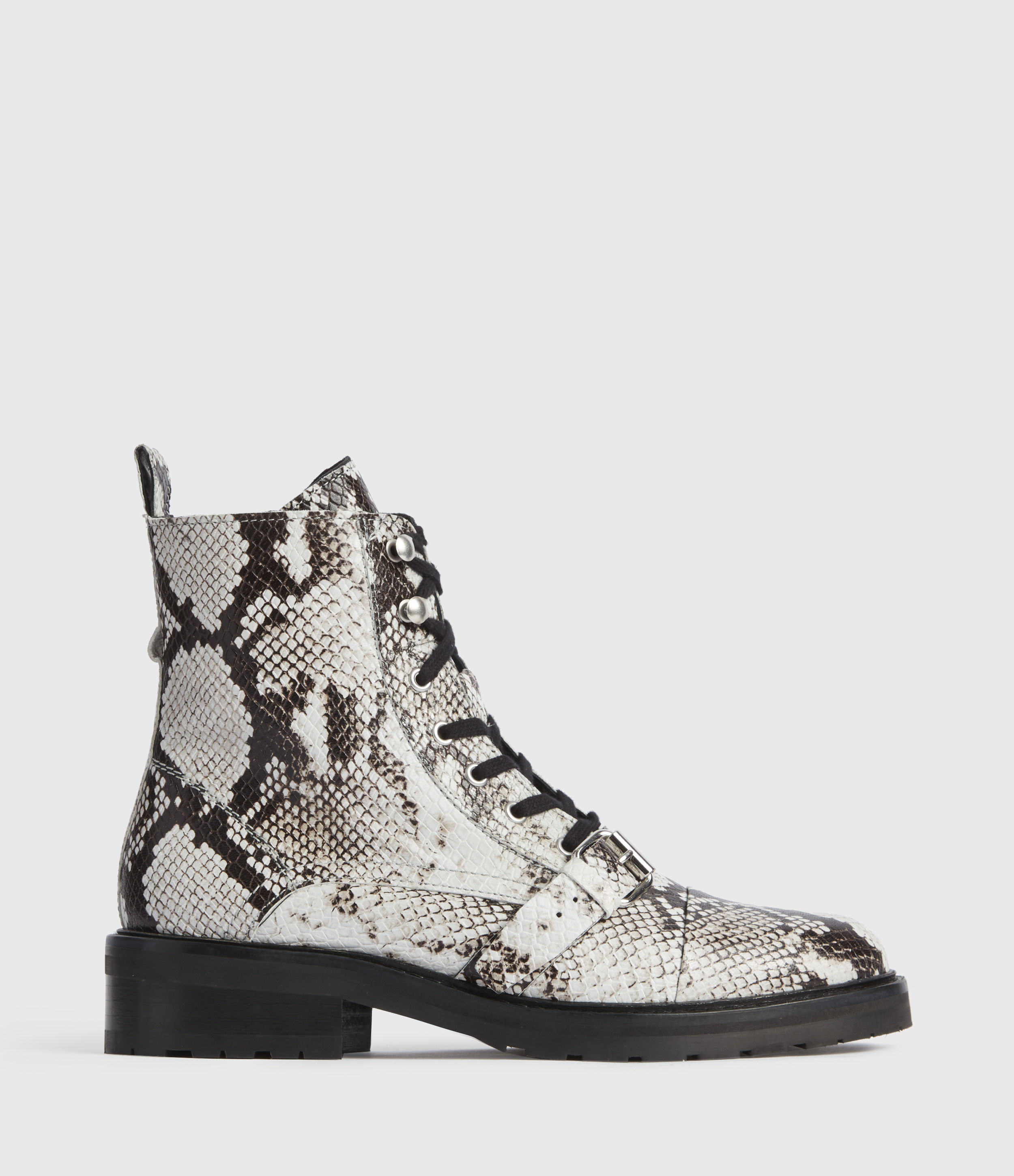 Allsaints Donita Snake Leather Boots In Animal Print