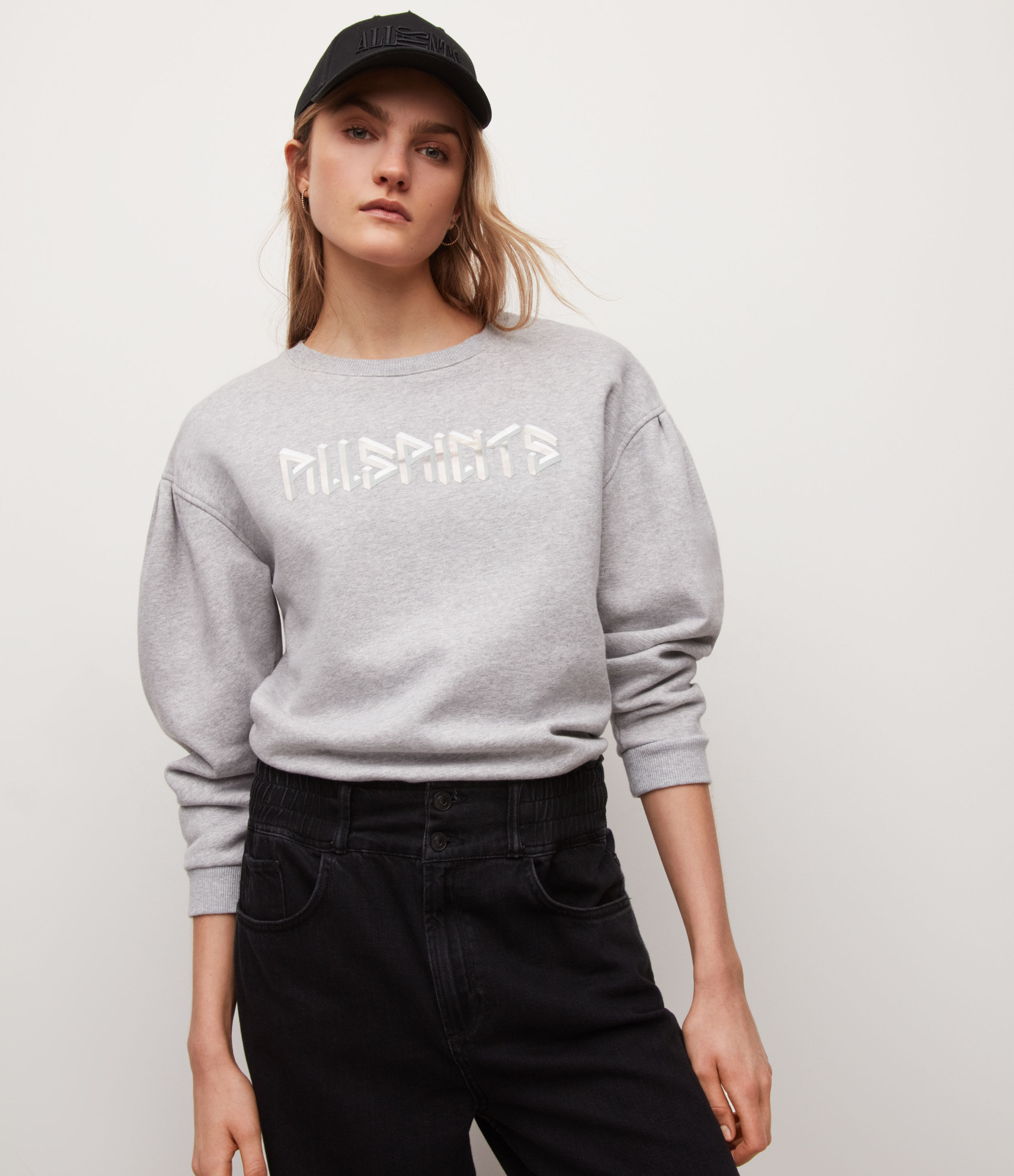 AllSaints Women’s Noctis Ona Sweatshirt, Grey Marl, Size: S