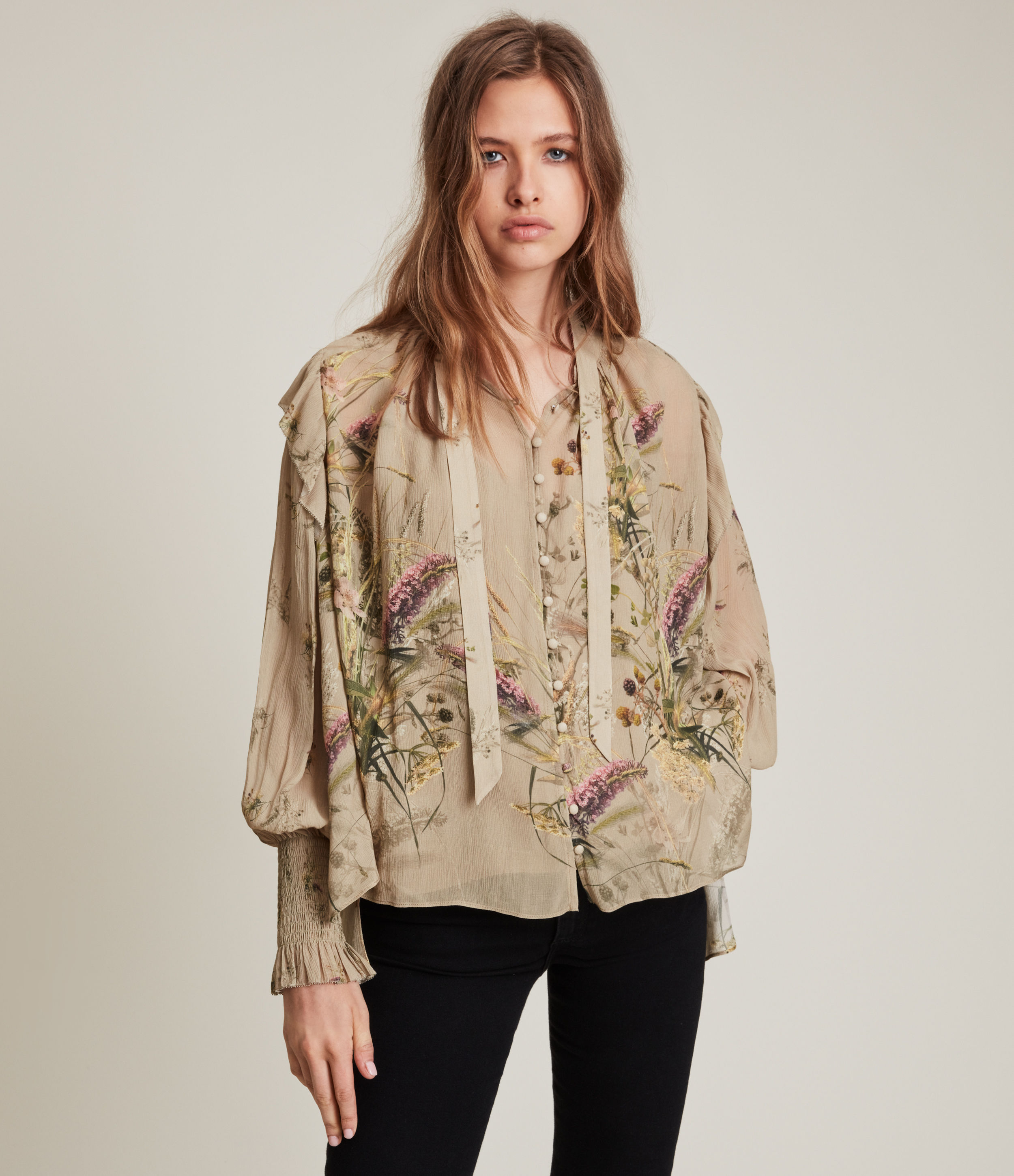 Allsaints Lara Caledonian High/low Blouse In Khaki Green | ModeSens