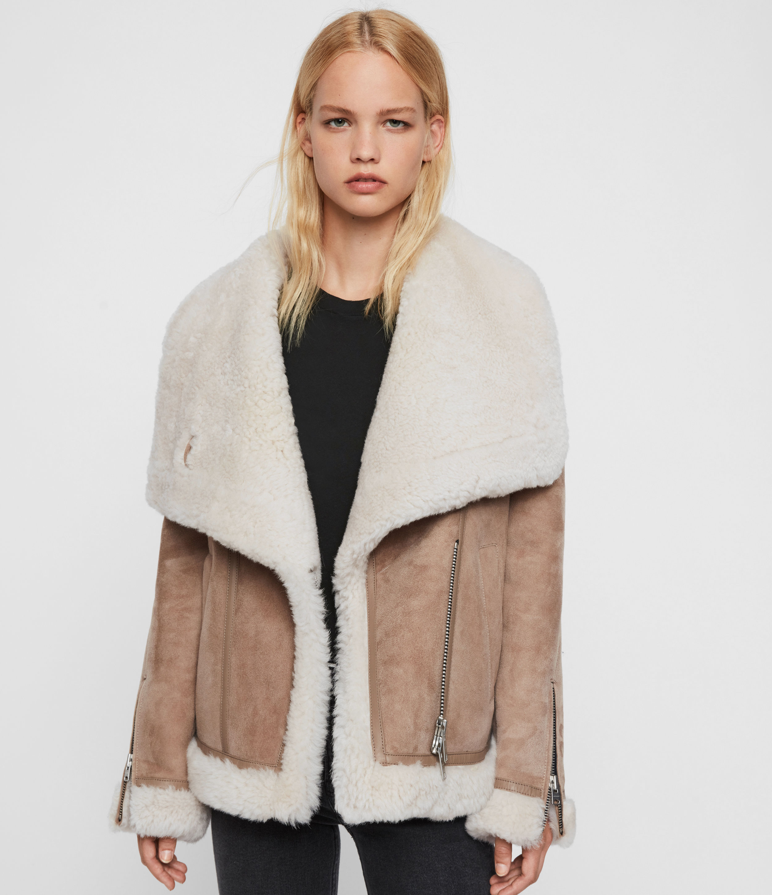 allsaints shearling coat