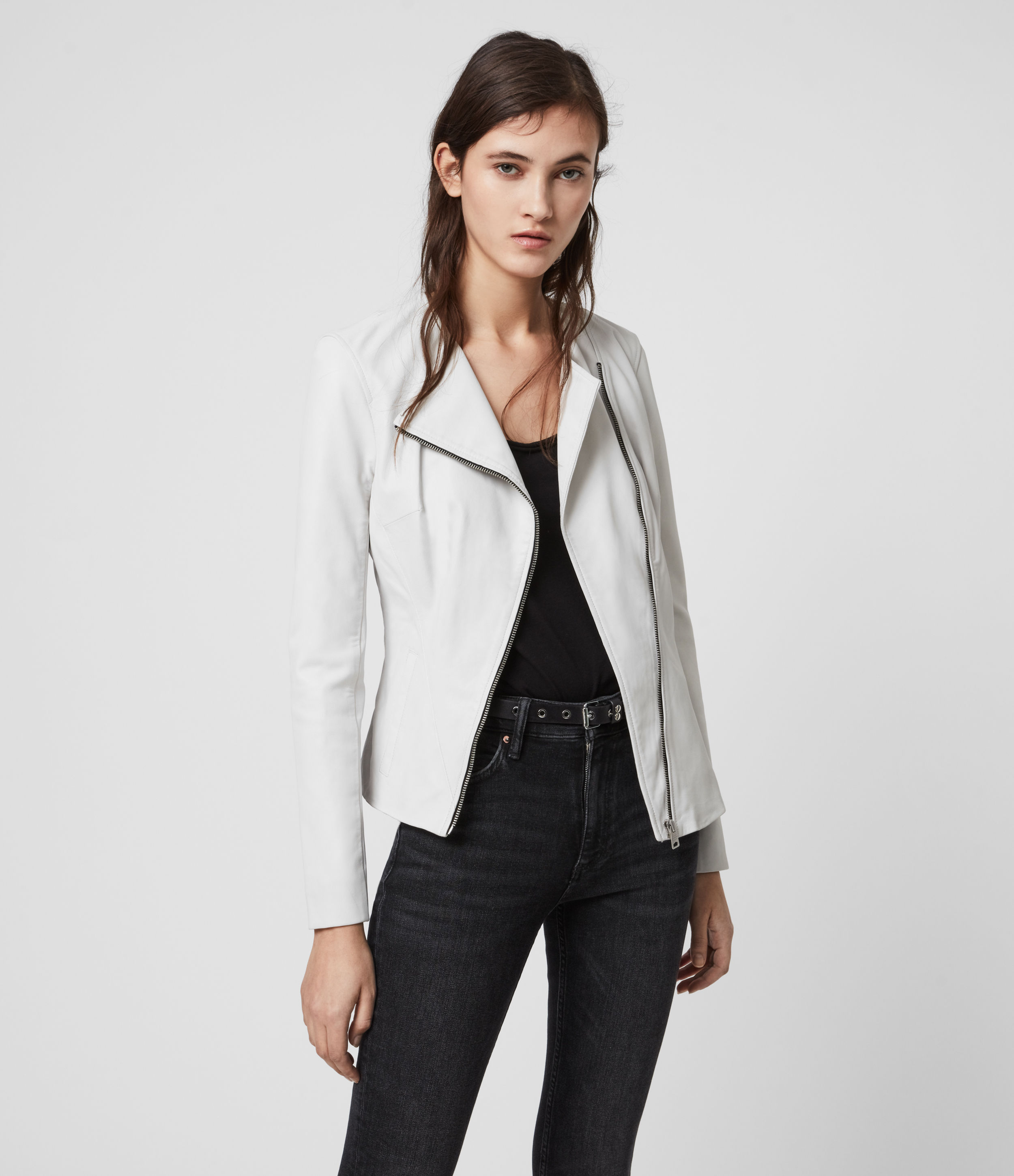 allsaints fawn leather biker jacket