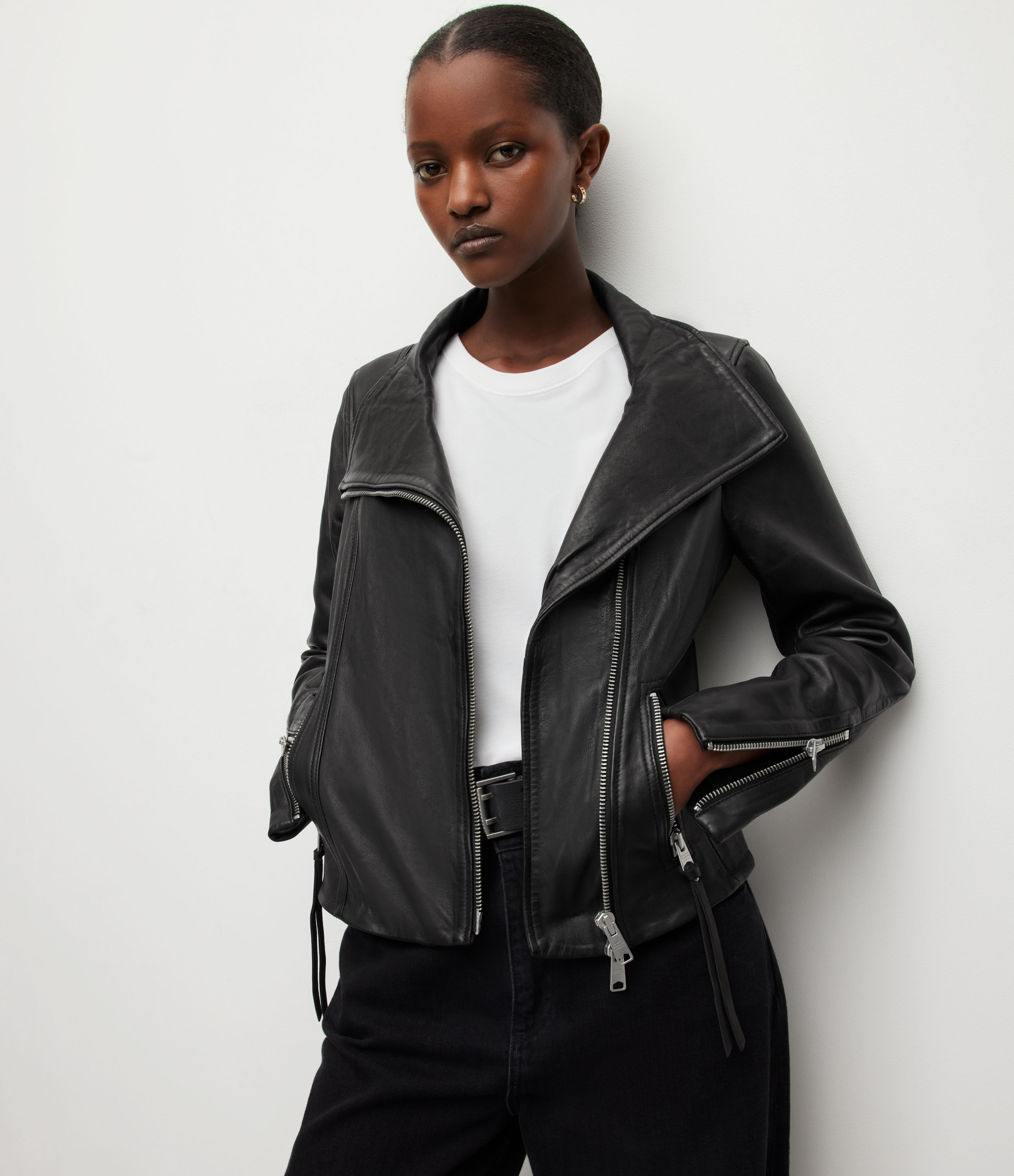 allsaints fawn leather biker jacket