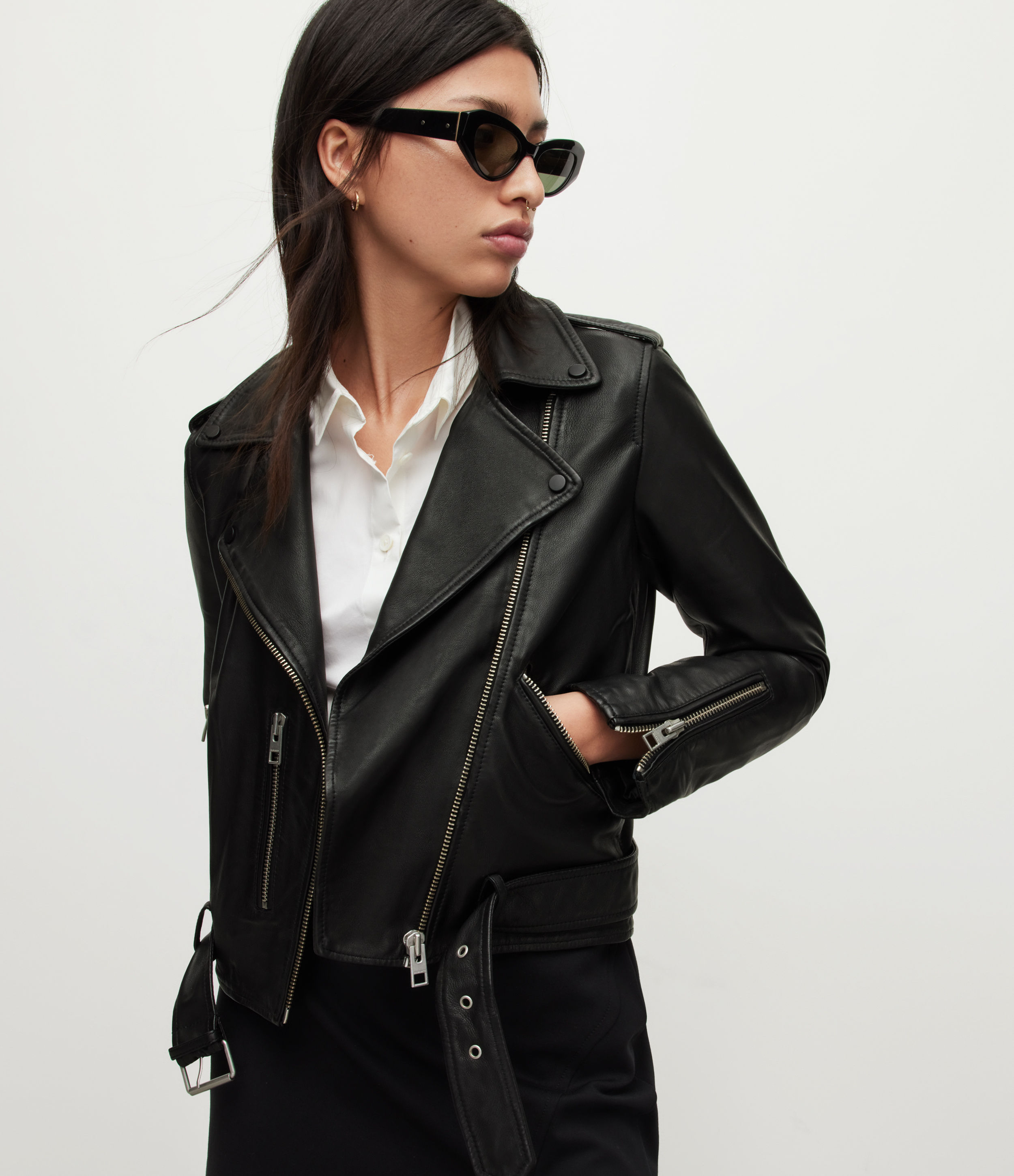AllSaints Balfern Leather Biker Jacket, Womens, Black