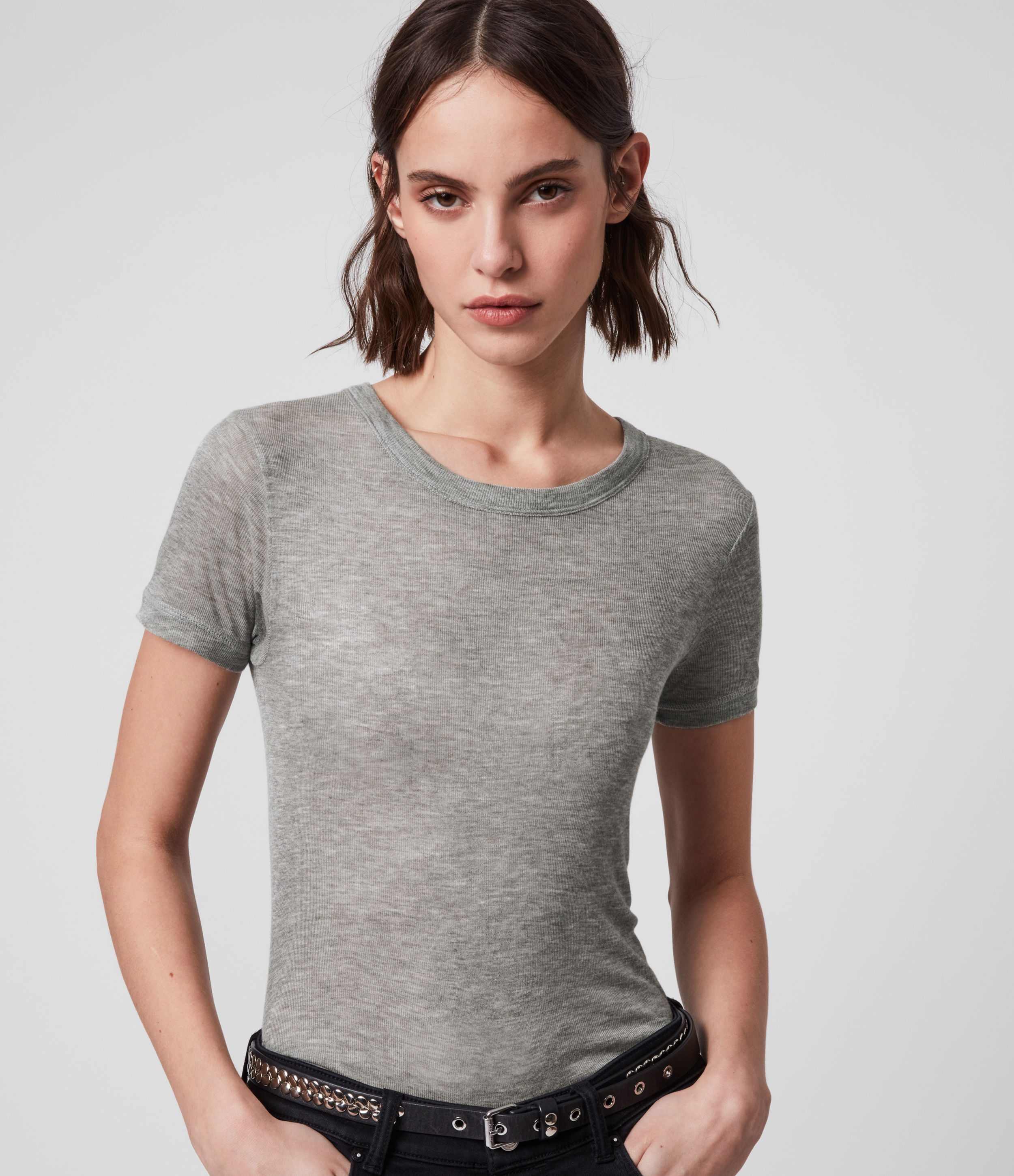 Allsaints Womens Francesco T-shirt In Grey Marl