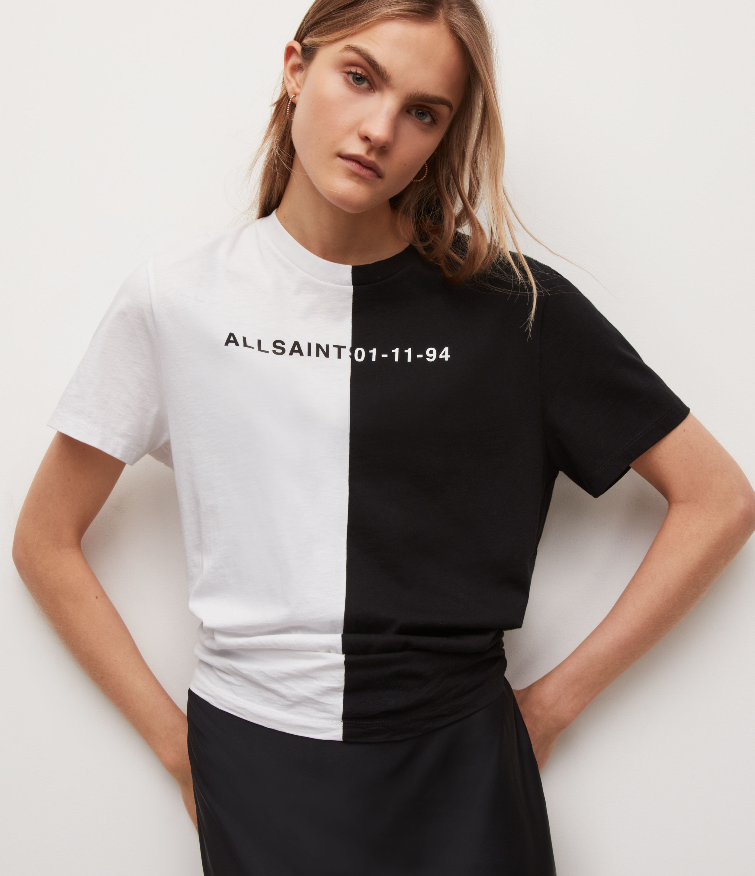 Image of AllSaints Split Date Block T-Shirt Womens Optic White/Black Size: M