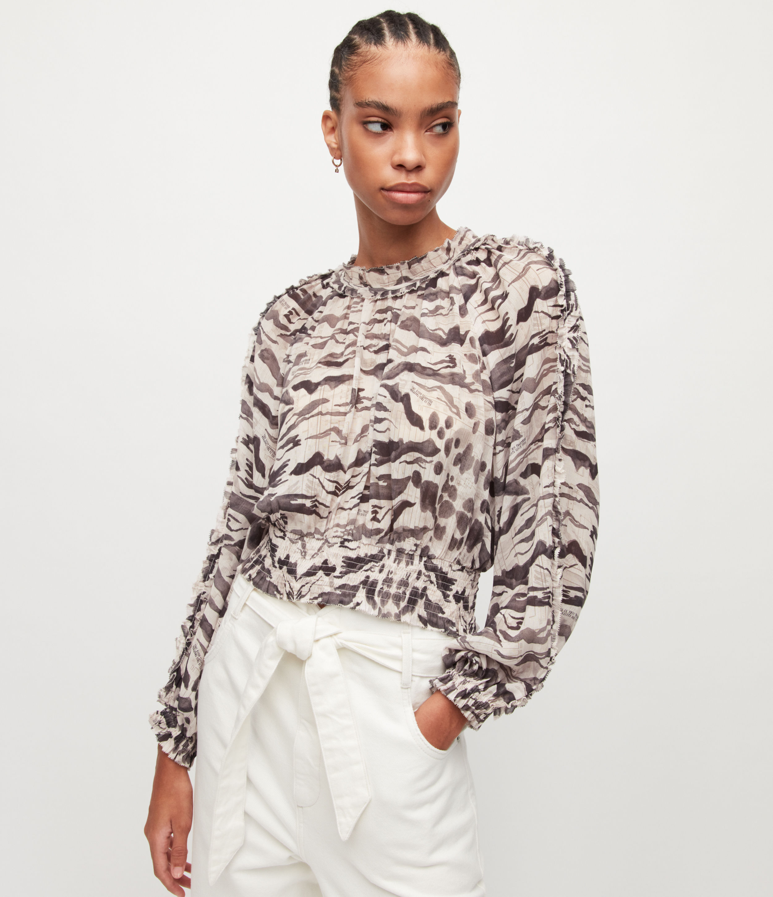 AllSaints Women’s Thallo Oniyuri Blouse, Ecru White, Size: 4