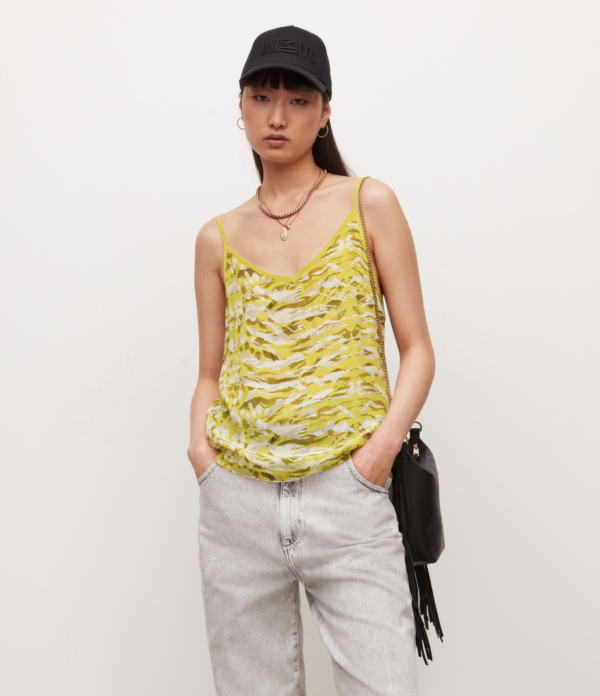 AllSaints Women’s Tami Oniyuri Top, Yellow/White, Size: 12