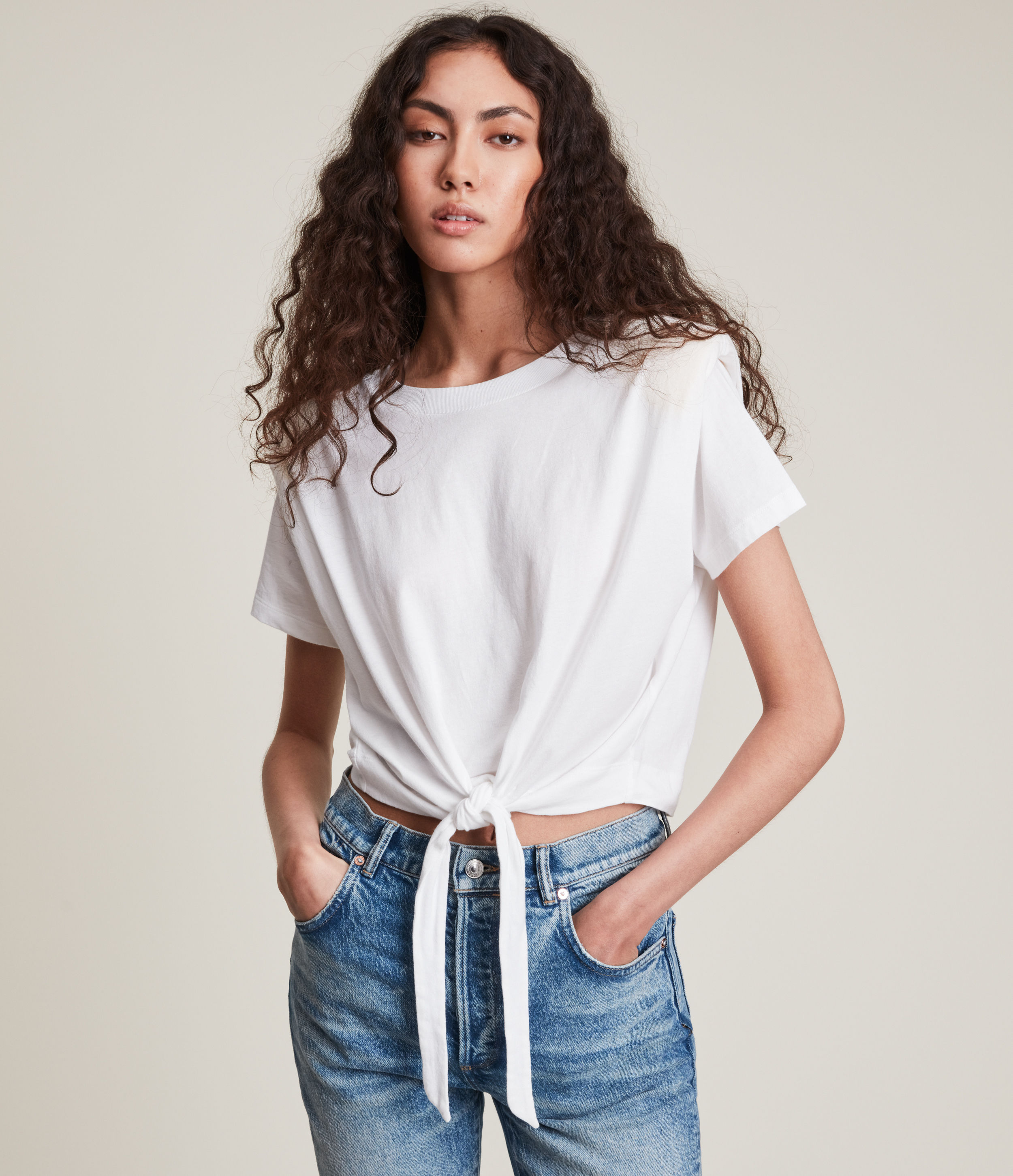 AllSaints Women's Coni Tie T-Shirt, Optic White, Size: M