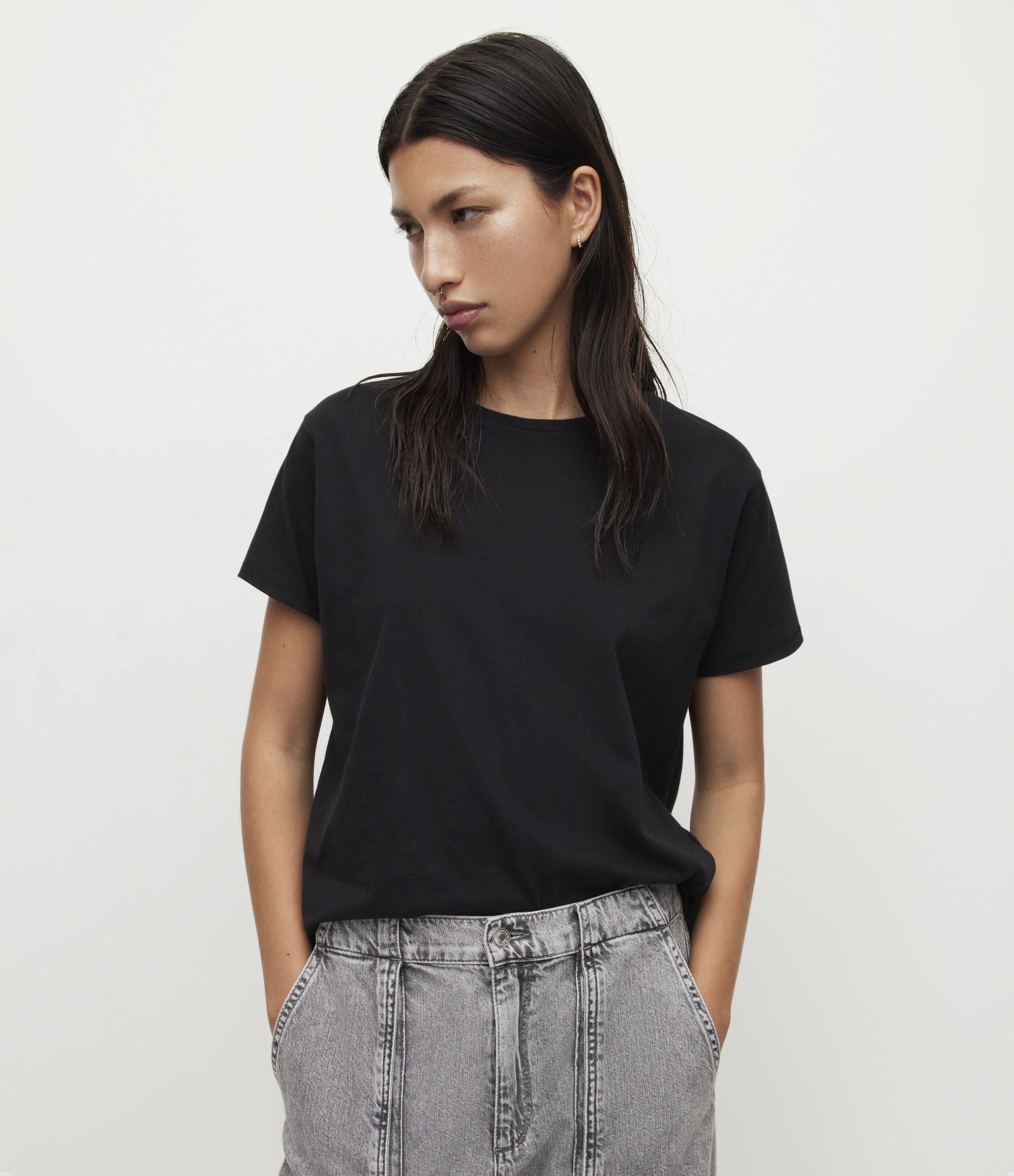 AllSaints Women’s Grace T-Shirt, Black, Size: L