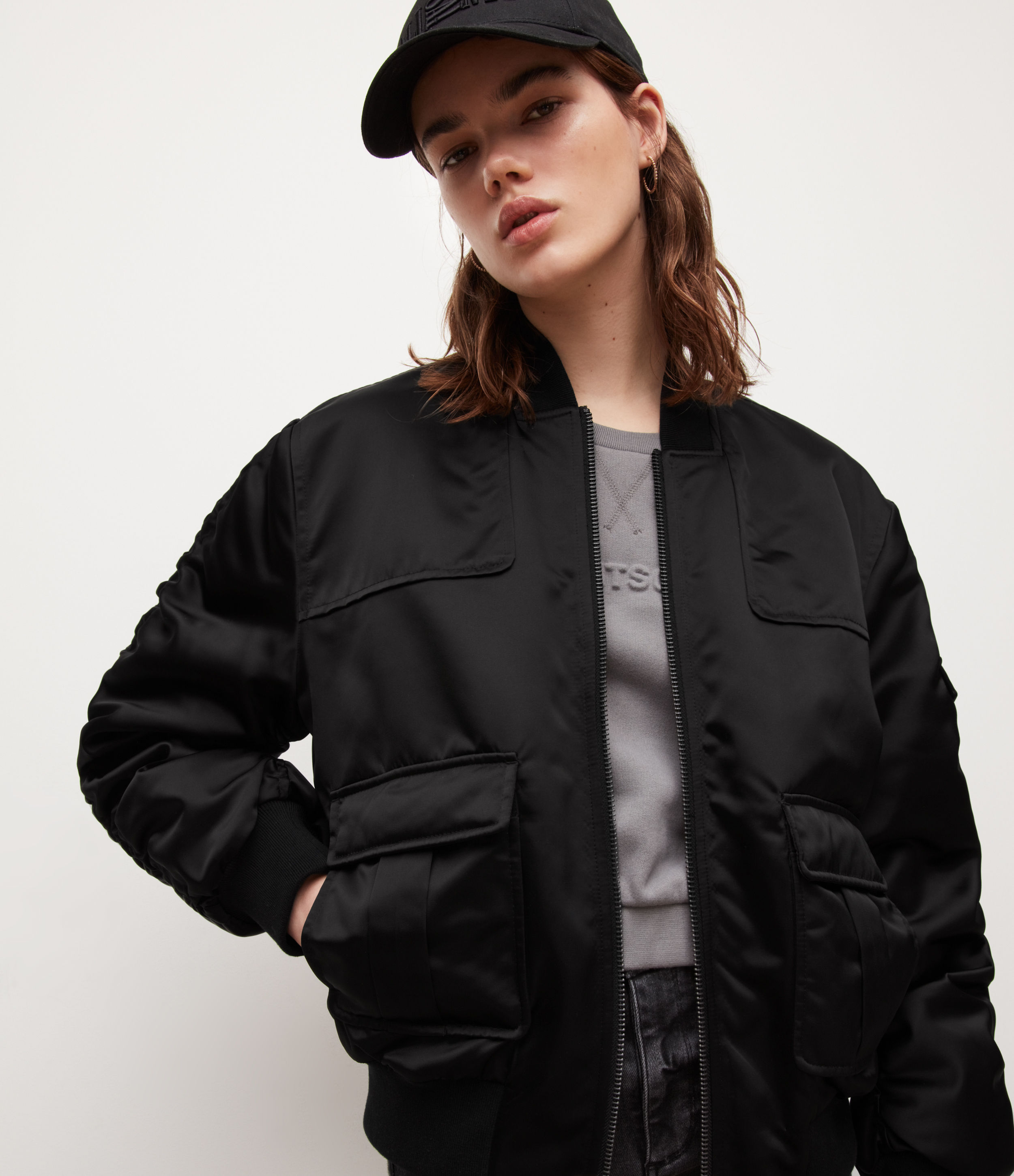 AllSaints Women’s Dotty Bomber Jacket, Black, Size: 12