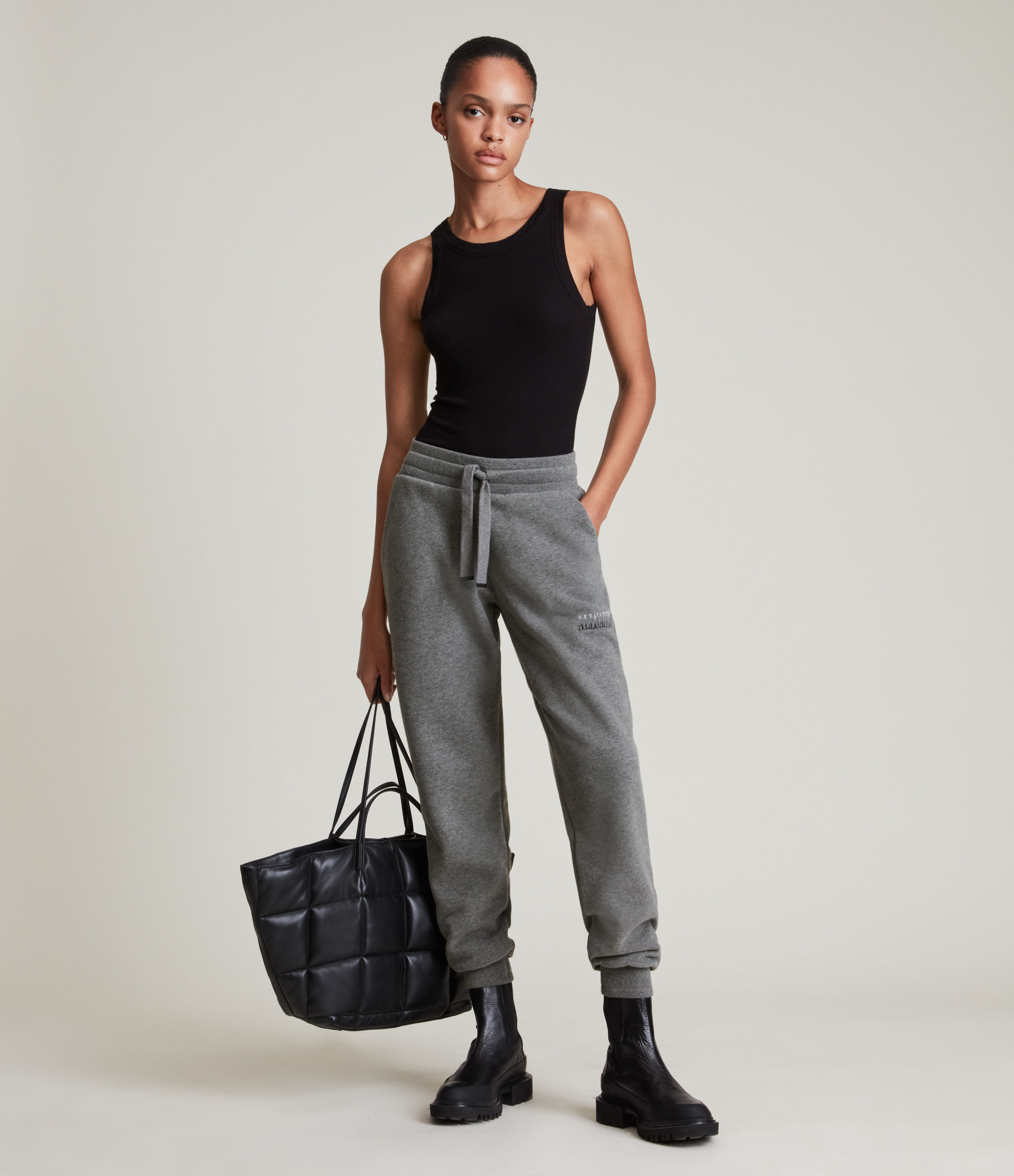 AllSaints Women’s Lucia Metallic Cuffed Sweatpants, Charcoal Marl, Size: 10