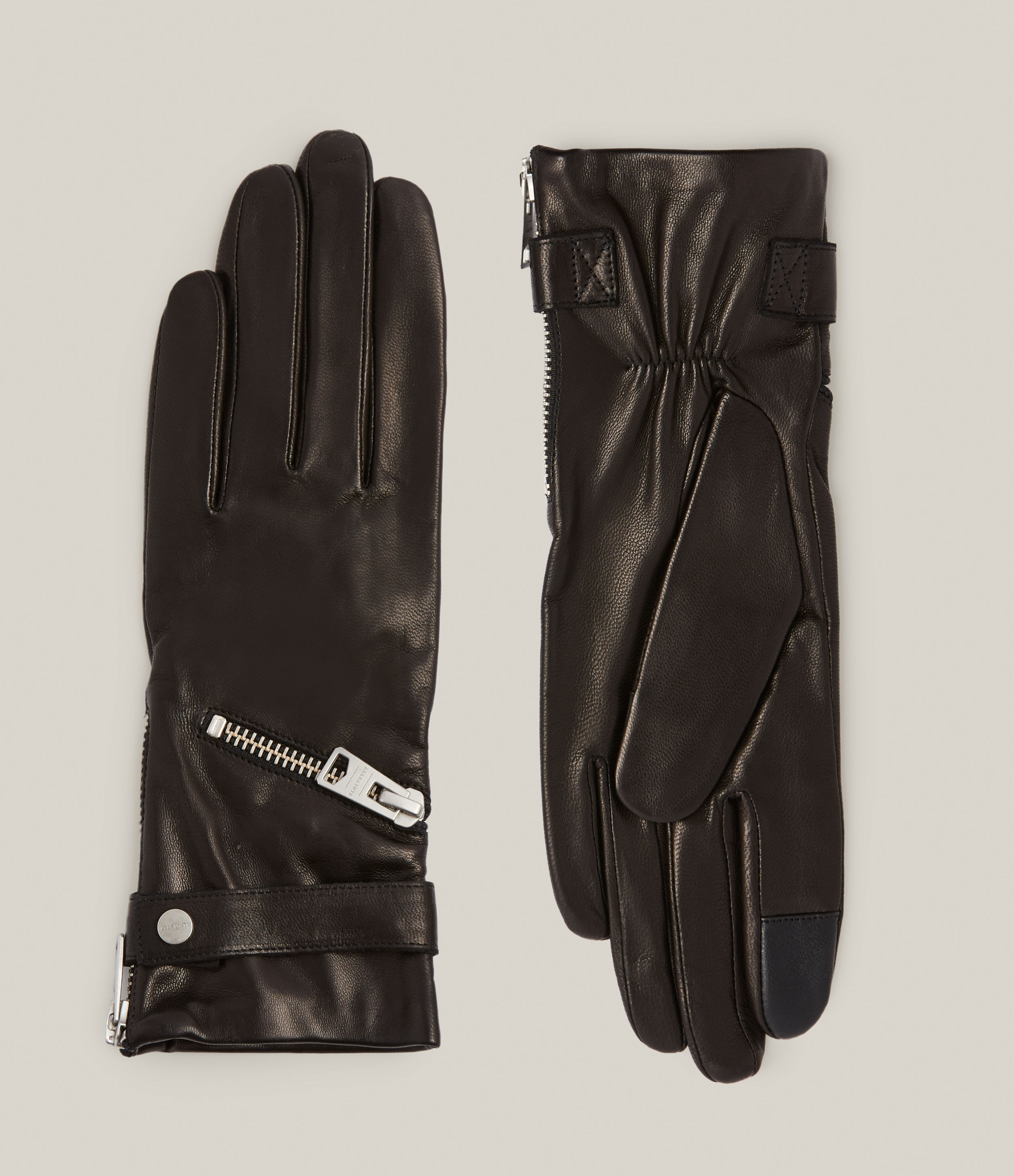 AllSaints Women's Elise Leather Gloves, Black/dull Nickel, Size: S