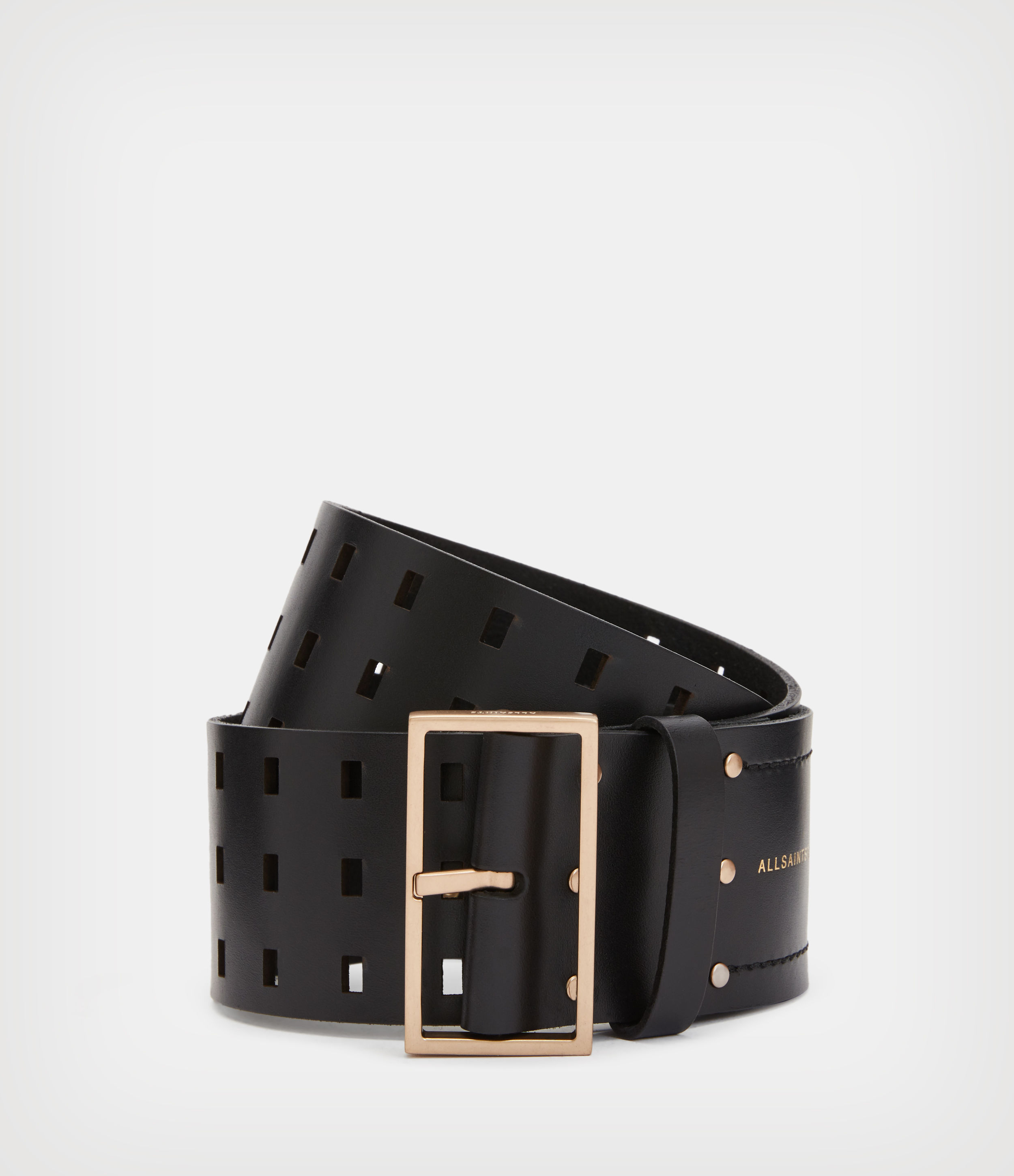 AllSaints Women’s Marin Wide Leather Belt, Black, Size: S/M