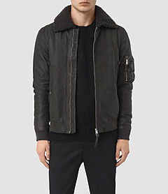 Allsaints Olin Leather Aviator Jacket In Anthracite Grey | ModeSens