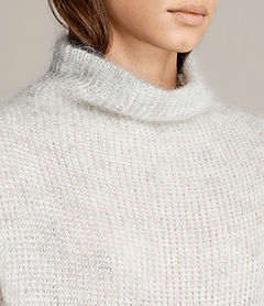 ALLSAINTS US: Womens Deuce Cowl Neck Sweater (LGHT GRY/CHALK WHT)