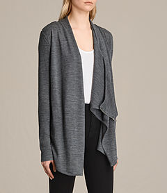 ALLSAINTS US: Womens Drina Ribbed Cardigan (CHARCOAL GREY MARL)