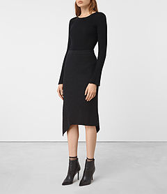 ALLSAINTS US: Womens Keld Merino Skirt (Cinder Black Marl)