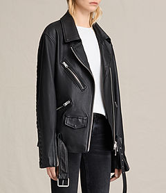 ALLSAINTS US: Womens Kumara Oversized Leather Biker Jacket (Black)