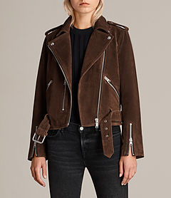 Women's Suede Balfern Biker Jacket (MAHOGANY BROWN) -    