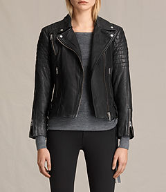 Women's Papin Leather Biker Jacket (Black) -    