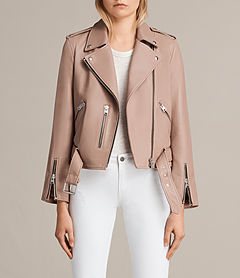 Women's Balfern Leather Biker Jacket (BLUSH PINK) -    