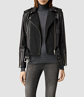 Womens Hyland Leather Biker Jacket (NAVY BLUE/ BLACK) | ALLSAINTS.com
