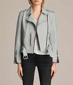 Women's Balfern Leather Biker Jacket (Sky Blue) -    