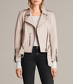 Women's Balfern Leather Biker Jacket (Wshd Pink) -    