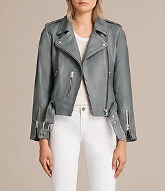 Women's Balfern Leather Biker Jacket (SLATE BLUE) -    