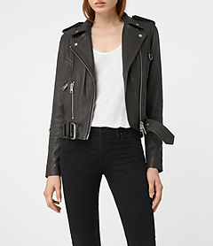 ALLSAINTS UK: Womens Plait Balfern Biker Jacket (Light Grey)