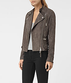 ALLSAINTS US: Womens Kerr Suede Biker Jacket (GRANITE GREY)