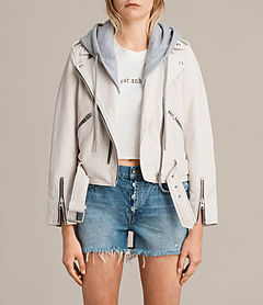 Women's Hooded Balfern Biker Jacket (White) -    