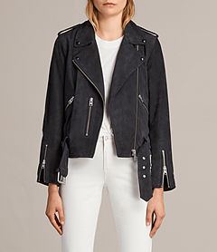 Women's Suede Balfern Biker Jacket (Ink Blue) -    