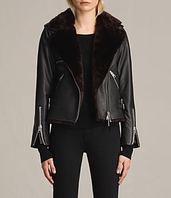 ALLSAINTS US: Womens Kumara Oversized Leather Biker Jacket (Black)