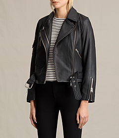 ALLSAINTS US: Womens Harland Leather Biker Jacket (Black)