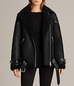 Allsaints Hawley Oversized Shearling Jacket In Black | ModeSens