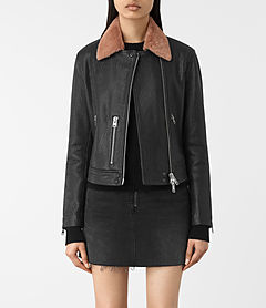 ALLSAINTS US: Womens Gidley Leather Biker Jacket (Black)