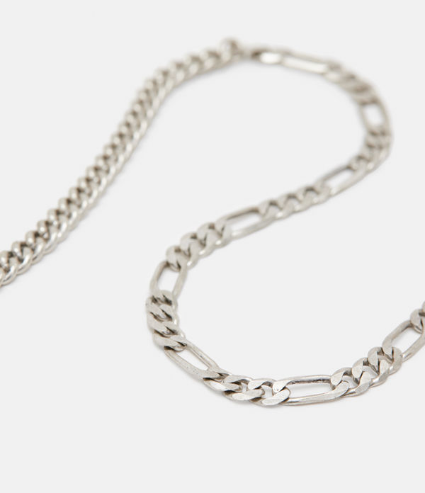 Curb Figaro Sterling Silver Mix Necklace