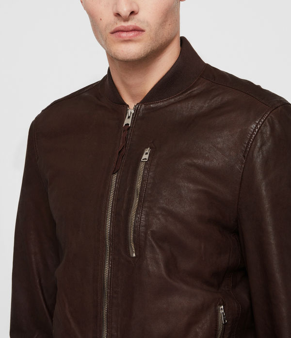 Allsaints Kino Leather Bomber Jacket In Oxblood Red