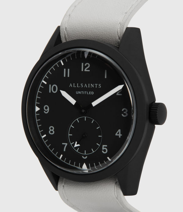Untitled IV Matte Black Stainless Steel and White Leather Watch