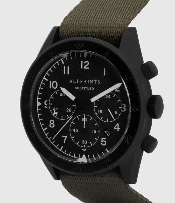 Subtitled I Matte Black Stainless Steel and Military Green Nylon Watch