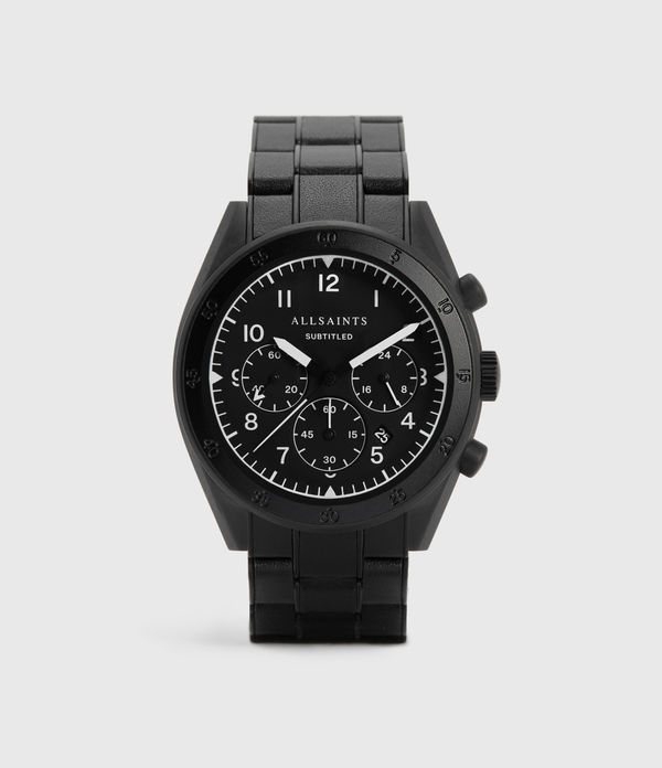 Subtitled VII Black Stainless Steel Leather-Wrapped Watch