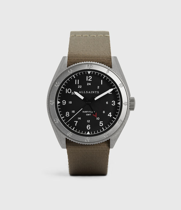 Subtitled GMT II Stainless Steel and Grey Nylon Watch