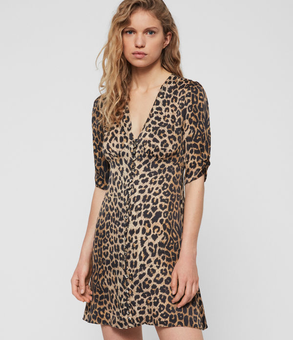 all saints pink leopard dress