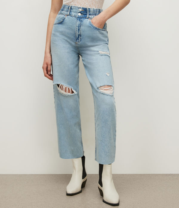 Hailey High-Rise Straight Damaged Jeans