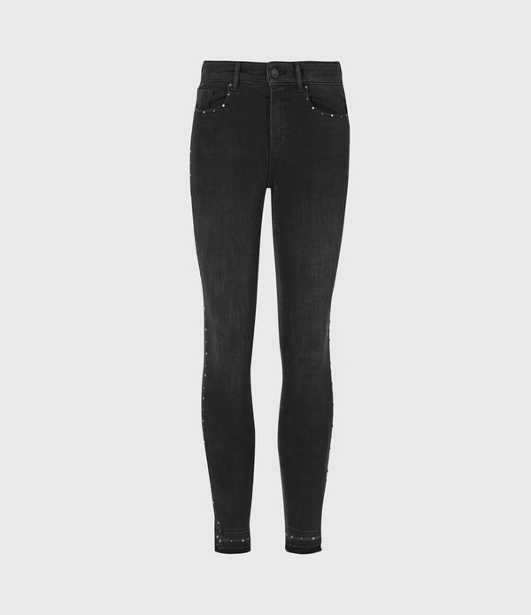 Miller Mid-Rise Studded Stretch Skinny Jeans, Black