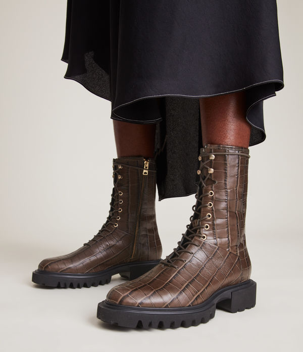 Maren Leather Crocodile Boots