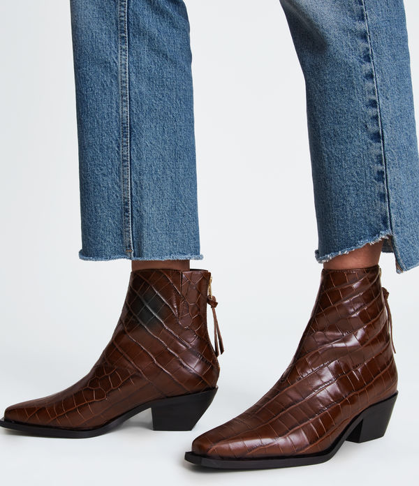 Lenora Leather Croc Boots